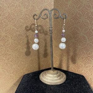 Pearl, Amethyst and Sterling Silver Earrings
